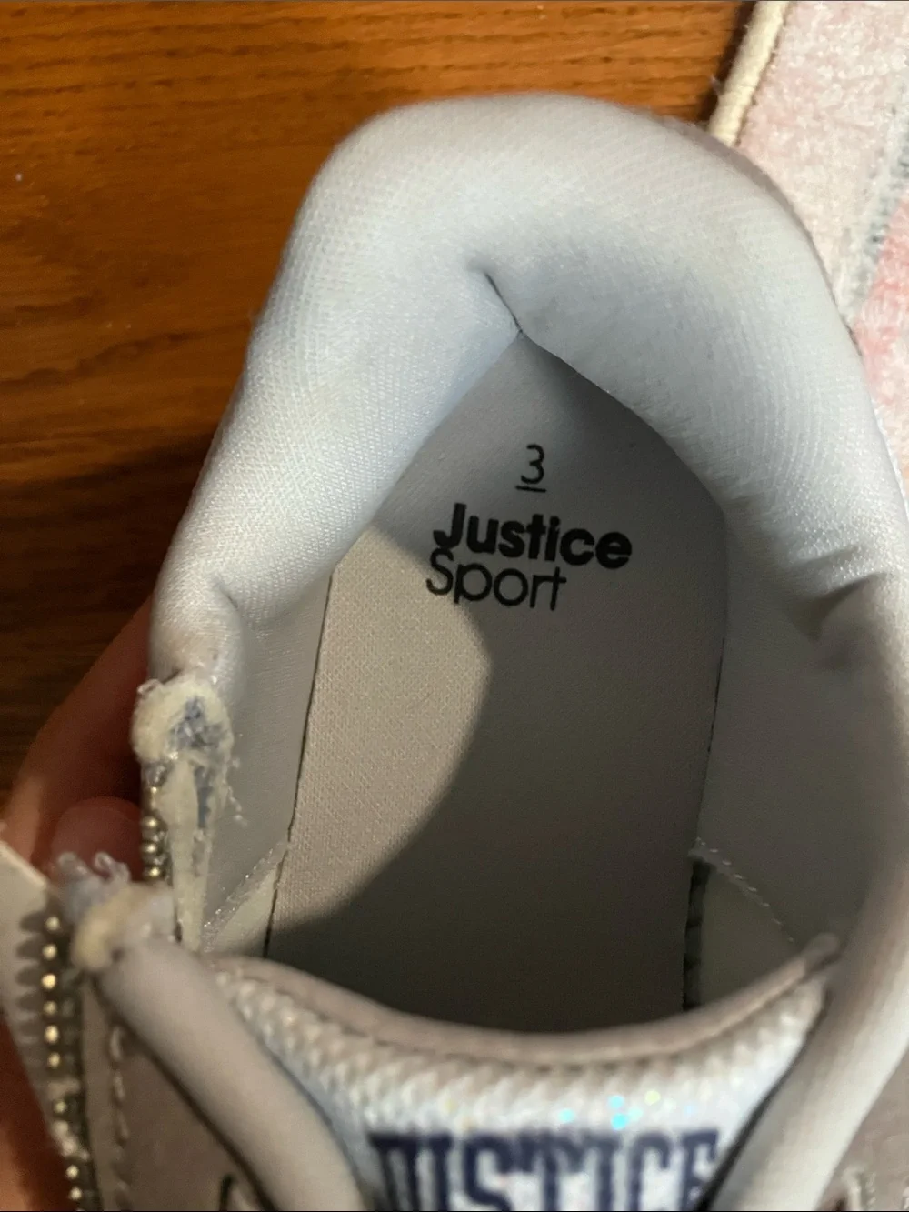 Justice Girls White and Gray Sparkle Runner Sneakers with Side Zip
